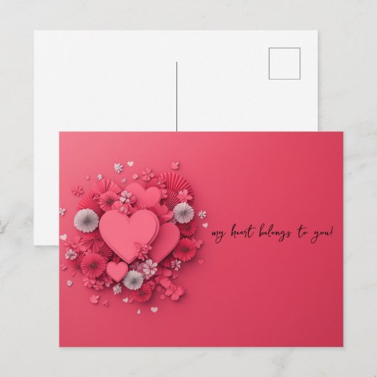 Rosa Herzen Papercut Valentinstag Postkarte (Vorne/Hinten)