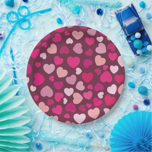Rosa Herzen Pappteller (Party)