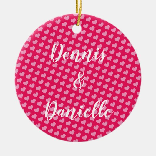 Rosa Herzen Personalisierte Keramik Ornament (Vorne)