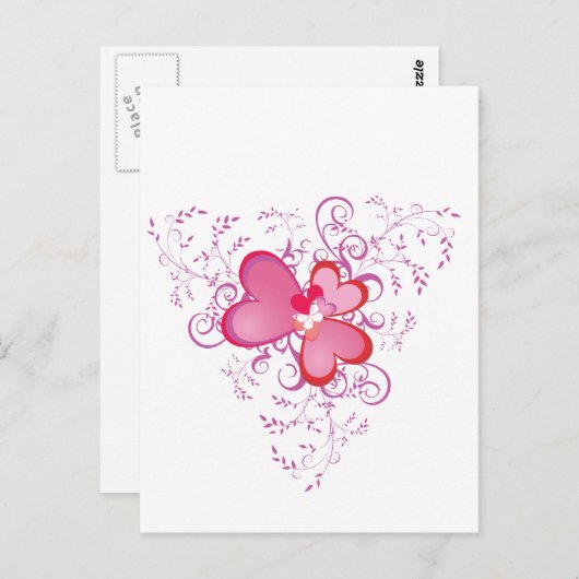 Rosa Herzen Postkarte (Vorne/Hinten)