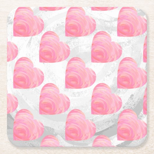 Rosa Herzen Rechteckiger Pappuntersetzer (Vorderseite)