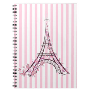 Rosa Herzen & Schmetterlinge Paris Eiffelturm Notizblock