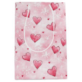 Rosa Herzen Schneeflocken Mittlere Geschenktüte (Vorderseite)