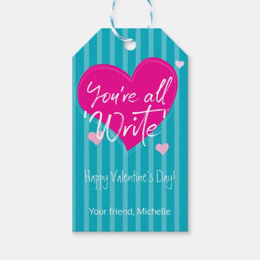 Rosa Herzen Sie sind alle "schreiben" Klassenzimme Geschenkanhänger (Vorderseite)