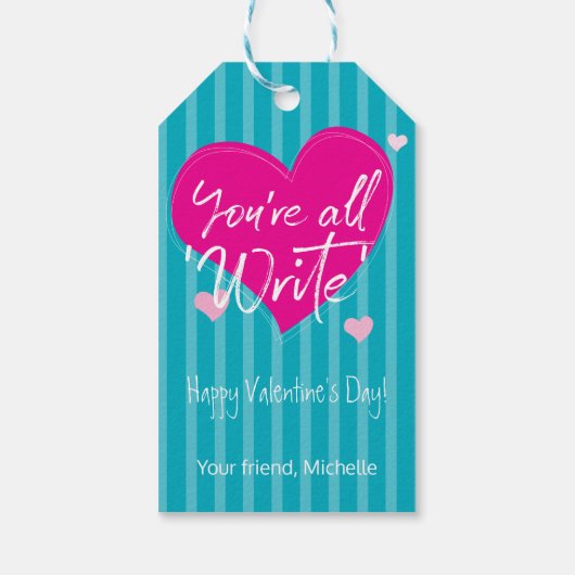 Rosa Herzen Sie sind alle "schreiben" Klassenzimme Geschenkanhänger (Rückseite)