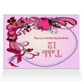 Rosa Herzen und Blume Hochzeit Tischnummer (Innenansicht Horizontal (Oben))