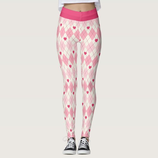 Rosa Herzen und Diamanten Leggings (Vorderseite)