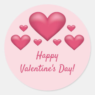 Rosa Herzen und frohen Valentinstag Text Runder Aufkleber