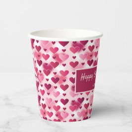 Rosa Herzen und individueller Text - Thema des Val Pappbecher