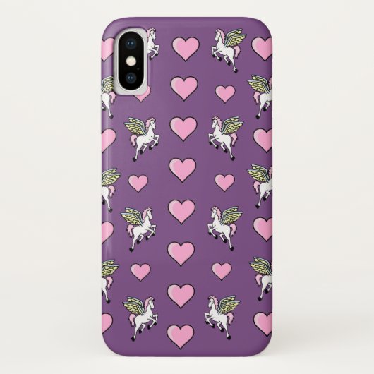 Rosa Herzen und Pegasus Case-Mate iPhone Hülle (Rückseite)