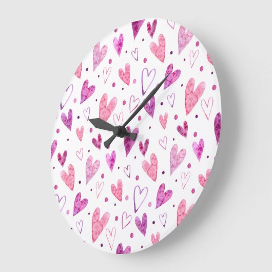 Rosa Herzen und Polka Punkte: Romantische Freude. Große Wanduhr (Winkel)