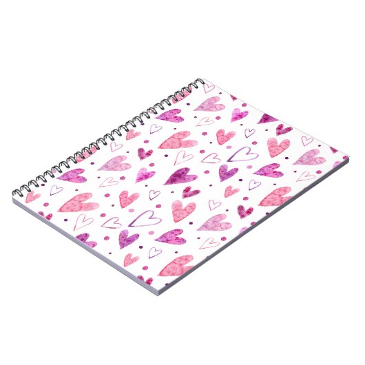 Rosa Herzen und Polka Punkte: Romantische Freude. Notizblock (Linke Seite)