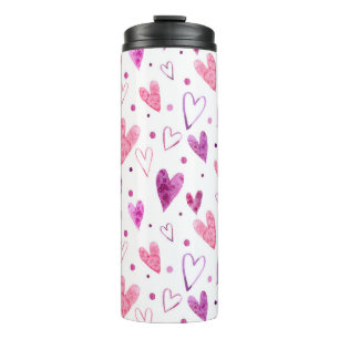 Rosa Herzen und Polka Punkte: Romantische Freude. Thermosbecher