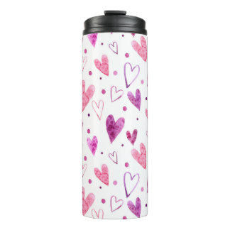 Rosa Herzen und Polka Punkte: Romantische Freude. Thermosbecher