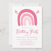 Rosa Herzen und Regenbogen Geburtstagsparty Einladung (Vorderseite)