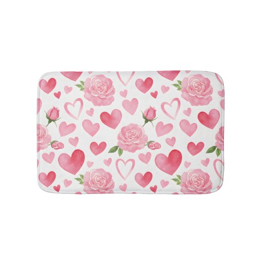 Rosa Herzen und Rose Badematte (Vorderseite)