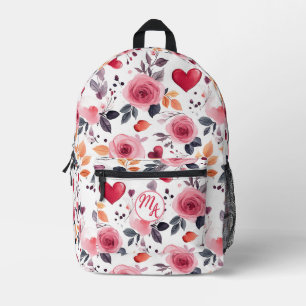 Rosa Herzen und Rose Bedruckter Rucksack