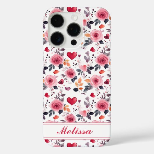 Rosa Herzen und Rose Case-Mate iPhone Hülle (Rückseite)