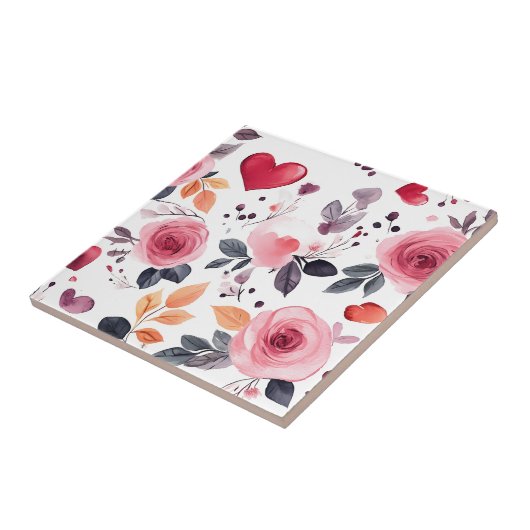 Rosa Herzen und Rose Fliese (Seite)