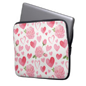 Rosa Herzen und Rose Laptopschutzhülle (Vorderseite Links)