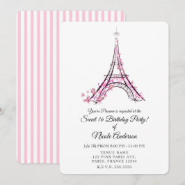 Rosa Herzen und Schmetterlinge Paris Eiffel Tower  Einladung