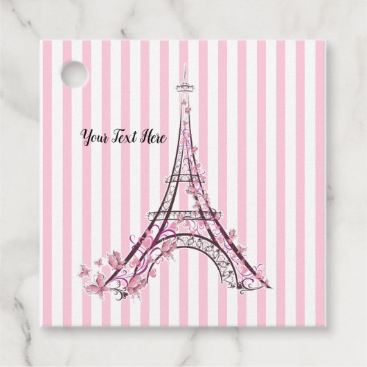 Rosa Herzen und Schmetterlinge Paris Eiffel Tower Geschenkanhänger (Vorderseite)