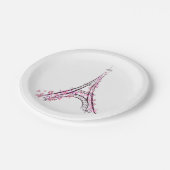 Rosa Herzen und Schmetterlinge Paris Eiffel Tower Pappteller (Schrägansicht)