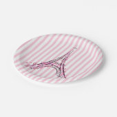 Rosa Herzen und Schmetterlinge Paris Eiffel Tower Pappteller (Schrägansicht)