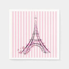 Rosa Herzen und Schmetterlinge Paris Eiffel Tower  Serviette