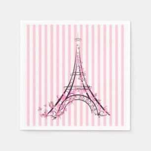 Rosa Herzen und Schmetterlinge Paris Eiffel Tower Serviette