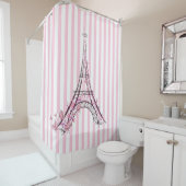 Rosa Herzen und Schmetterlinge Paris Eiffelturm Duschvorhang (Beispiel)