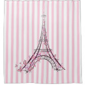 Rosa Herzen und Schmetterlinge Paris Eiffelturm Duschvorhang (Vorderseite)