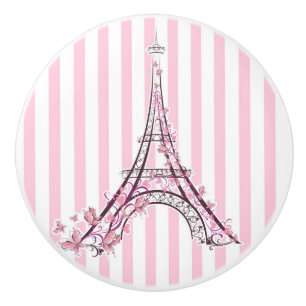 Rosa Herzen und Schmetterlinge Paris Eiffelturm Mä Keramikknauf