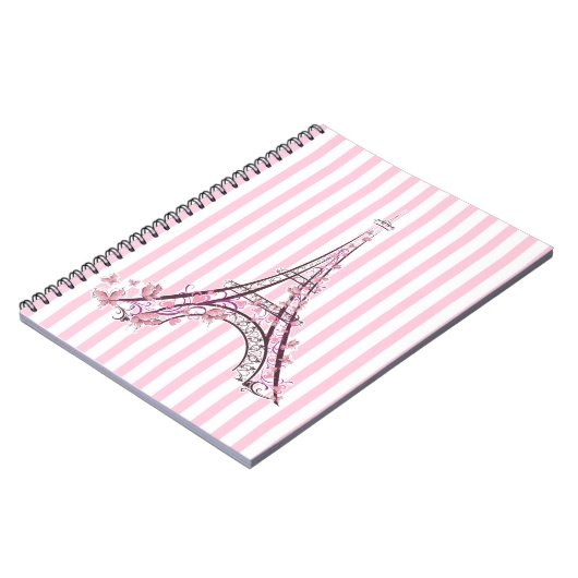 Rosa Herzen und Schmetterlinge Paris Eiffelturm Notizblock (Linke Seite)