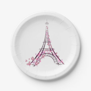 Rosa Herzen und Schmetterlinge Paris Eiffelturm Pa Pappteller