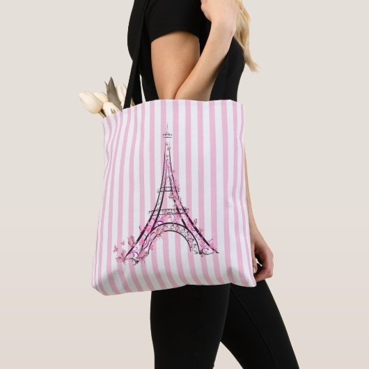 Rosa Herzen und Schmetterlinge Paris Eiffelturm Tasche (Von Nahem)