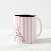 Rosa Herzen und Schmetterlinge Paris Eiffelturm Zweifarbige Tasse (VorderseiteRechts)