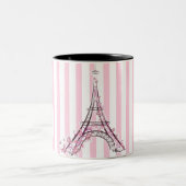 Rosa Herzen und Schmetterlinge Paris Eiffelturm Zweifarbige Tasse (Mittel)