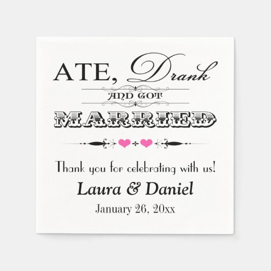 Rosa Herzen und Scrolls Hochzeiten von Napkins Serviette (Vorderseite)