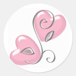 Rosa Herzen und Weinkleber Runder Aufkleber