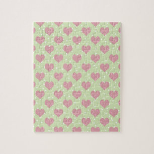 Rosa Herzen und weiße Polka-Punkte-Muster Puzzle
