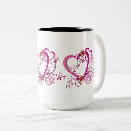 Rosa Herzen verbunden Zweifarbige Tasse (VorderseiteRechts)