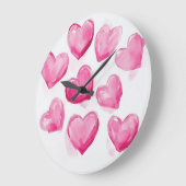 Rosa Herzen Wasserfarben Digitale Kunst Große Wanduhr (Winkel)