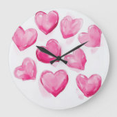 Rosa Herzen Wasserfarben Digitale Kunst Große Wanduhr (Vorderseite)