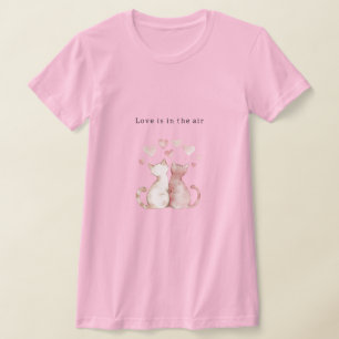 Rosa Herzen Weiße Katzen Liebe   T-Shirt