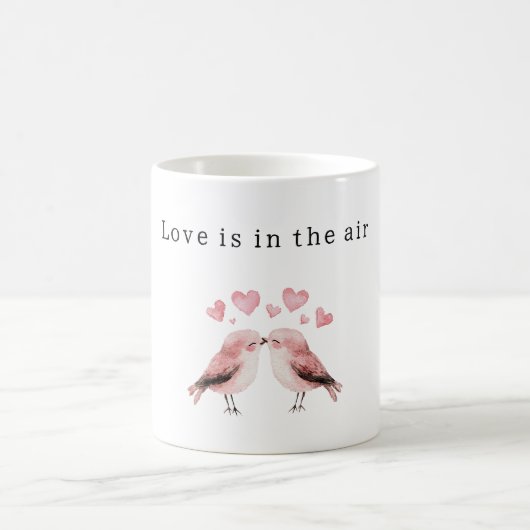Rosa Herzen Weiße Vögel Liebe  Kaffeetasse (Mittel)