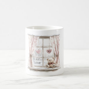 Rosa Herzen XO Liebe Teddybär Fenster Kaffeetasse