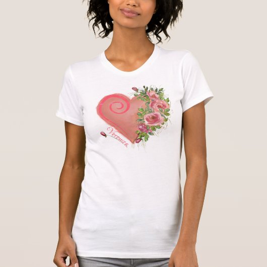Rosa Herzfloral T-Shirt (Vorderseite)