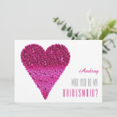 Rosa Herzform Werden Sie meine Bridesmaid? Einladung (Stehend Vorderseite)
