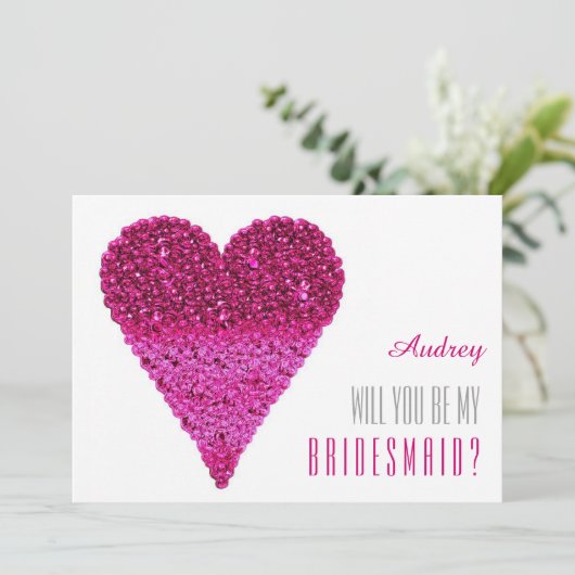 Rosa Herzform Werden Sie meine Bridesmaid? Einladung (Stehend Vorderseite)